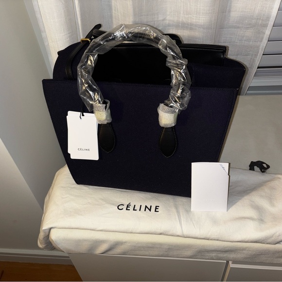 Celine Black and Navy wool and leather Bag - Picture 7 of 14